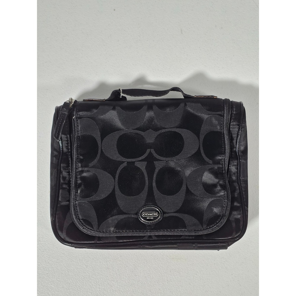 Coach Toiletry Bag Unisex OS Black Signature C Logo Hanging Travel Case